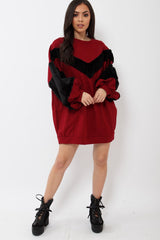 Wine Chevron Fur Jumper Dress - Esme-Dresses