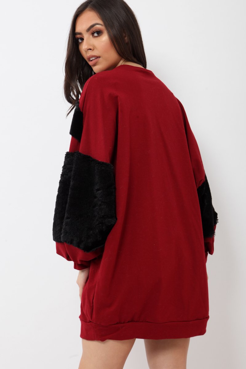 Wine Chevron Fur Jumper Dress - Esme-Dresses