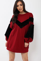 Wine Chevron Fur Jumper Dress - Esme-Dresses