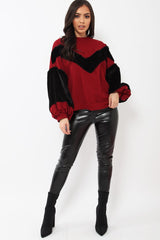 Wine Chevron Fur Jumper - Lara-Tops