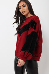 Wine Chevron Fur Jumper - Lara-Tops