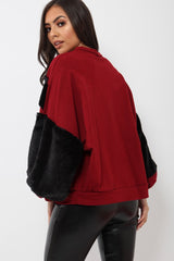 Wine Chevron Fur Jumper - Lara-Tops