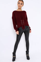 Wine Chunky Knit Corset Waist Knitted Jumper - Mikayla-Jumper