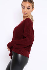 Wine Chunky Knit Corset Waist Knitted Jumper - Mikayla-Jumper