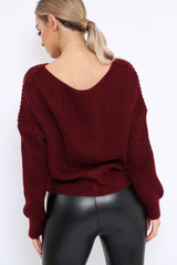 Wine Chunky Knit Corset Waist Knitted Jumper - Mikayla-Jumper