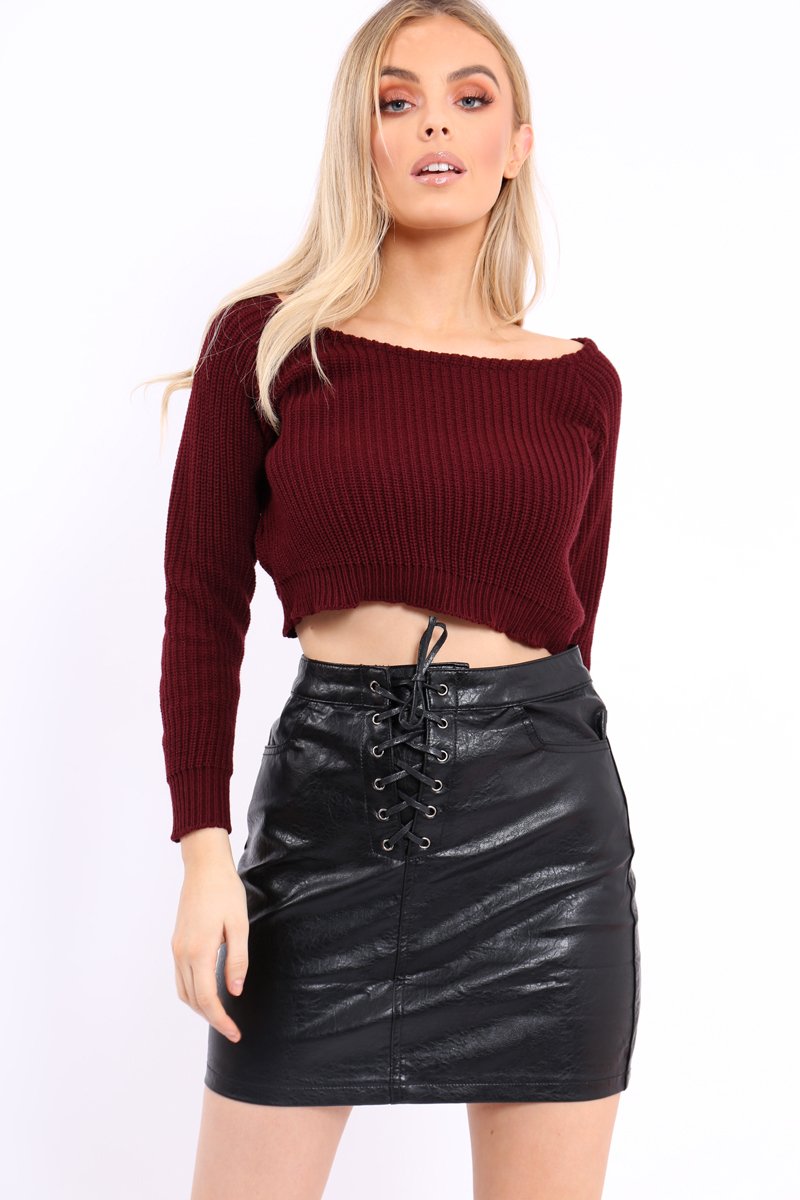 Wine Chunky Knit Cropped Jumper - Jasmin-Crop Jumper