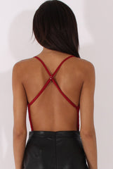 Wine Crochet Cross Back Bodysuit - Crecia-Bodysuits