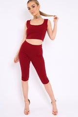 Wine Cropped Top and Leggings Co-Ords - Remini-Co-ords