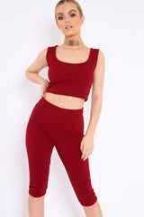 Wine Cropped Top and Leggings Co-Ords - Remini-Co-ords