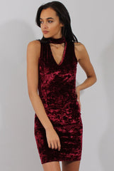 Wine Crushed Velvet Choker Dress - Serina-Dresses
