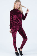 Wine Crushed Velvet Tracksuit - Romy-Tracksuits