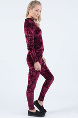 Wine Crushed Velvet Tracksuit - Romy-Tracksuits
