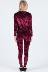 Wine Crushed Velvet Tracksuit - Romy-Tracksuits