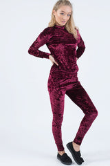 Wine Crushed Velvet Tracksuit - Romy-Tracksuits