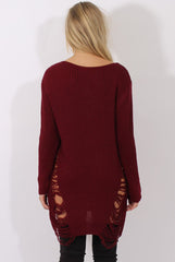 Wine Distressed Jumper Dress - Kim-Jumper