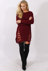Wine Distressed Jumper Dress - Kim-Jumper