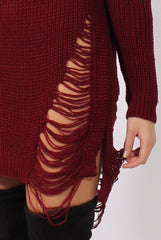 Wine Distressed Jumper Dress - Kim-Jumper