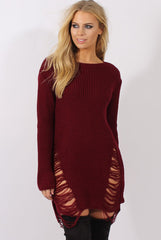 Wine Distressed Jumper Dress - Kim-Jumper