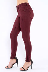 Wine Distressed Skinny Jeans - Isabellah-Jeans
