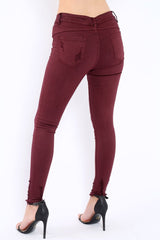 Wine Distressed Skinny Jeans - Isabellah-Jeans