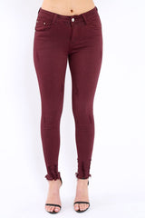 Wine Distressed Skinny Jeans - Isabellah-Jeans