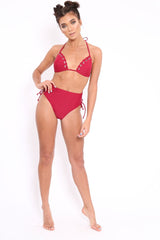 Wine Eyelet High Leg Bikini - Patti-Bikinis