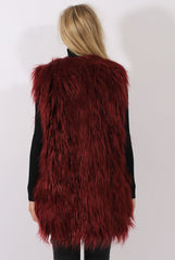 Wine Faux Fur Shaggy Gilet - Liberty-Jackets