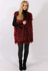 Wine Faux Fur Shaggy Gilet - Liberty-Jackets
