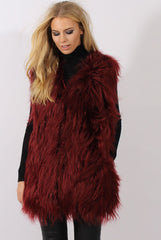 Wine Faux Fur Shaggy Gilet - Liberty-Jackets