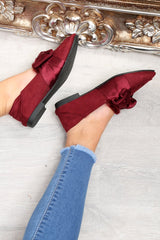 Wine Faux Suede Bow Front Loafers - Geena-Flats