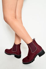 Wine Faux Suede Stud Trim Chelsea Boots - Spencer-Shoes