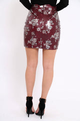 Wine Floral PU Skirt - Iris-Skirts