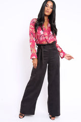 Wine Floral Plunge Satin Bodysuit - Rebeka-Bodysuits