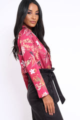 Wine Floral Plunge Satin Bodysuit - Rebeka-Bodysuits