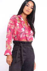 Wine Floral Plunge Satin Bodysuit - Rebeka-Bodysuits