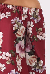 Wine Floral Print Bardot Dress - Cammi-Dresses