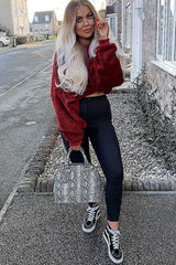 Wine Fluffy Long Sleeve Crop Jumper - Noura-Crop Jumper