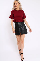 Wine Frill Hem Crop Top - Iyannah-Tops