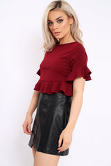Wine Frill Hem Crop Top - Iyannah-Tops