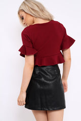 Wine Frill Hem Crop Top - Iyannah-Tops