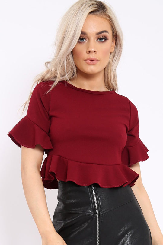 Wine Frill Hem Crop Top - Iyannah