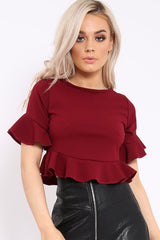 Wine Frill Hem Crop Top - Iyannah-Tops