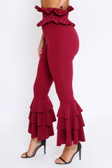 Wine Frill Hem Triple Tiered Frill Hem Trousers - Karla-Trousers