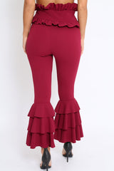 Wine Frill Hem Triple Tiered Frill Hem Trousers - Karla-Trousers