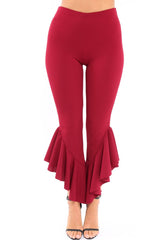 Wine Frill Hem Trousers - Ashlie-Trousers
