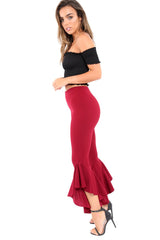 Wine Frill Hem Trousers - Ashlie-Trousers