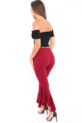 Wine Frill Hem Trousers - Ashlie-Trousers