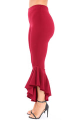 Wine Frill Hem Trousers - Ashlie-Trousers