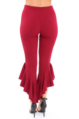 Wine Frill Hem Trousers - Ashlie-Trousers