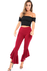 Wine Frill Hem Trousers - Ashlie-Trousers